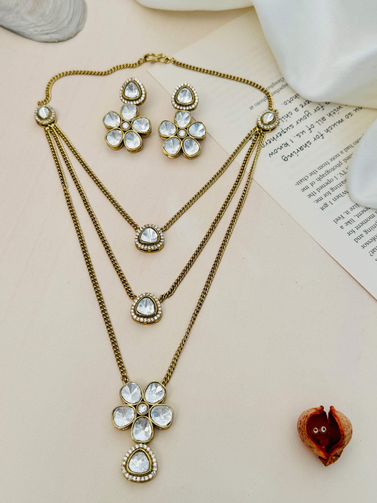 High Quality Gold Plated Polki Pendant Chain