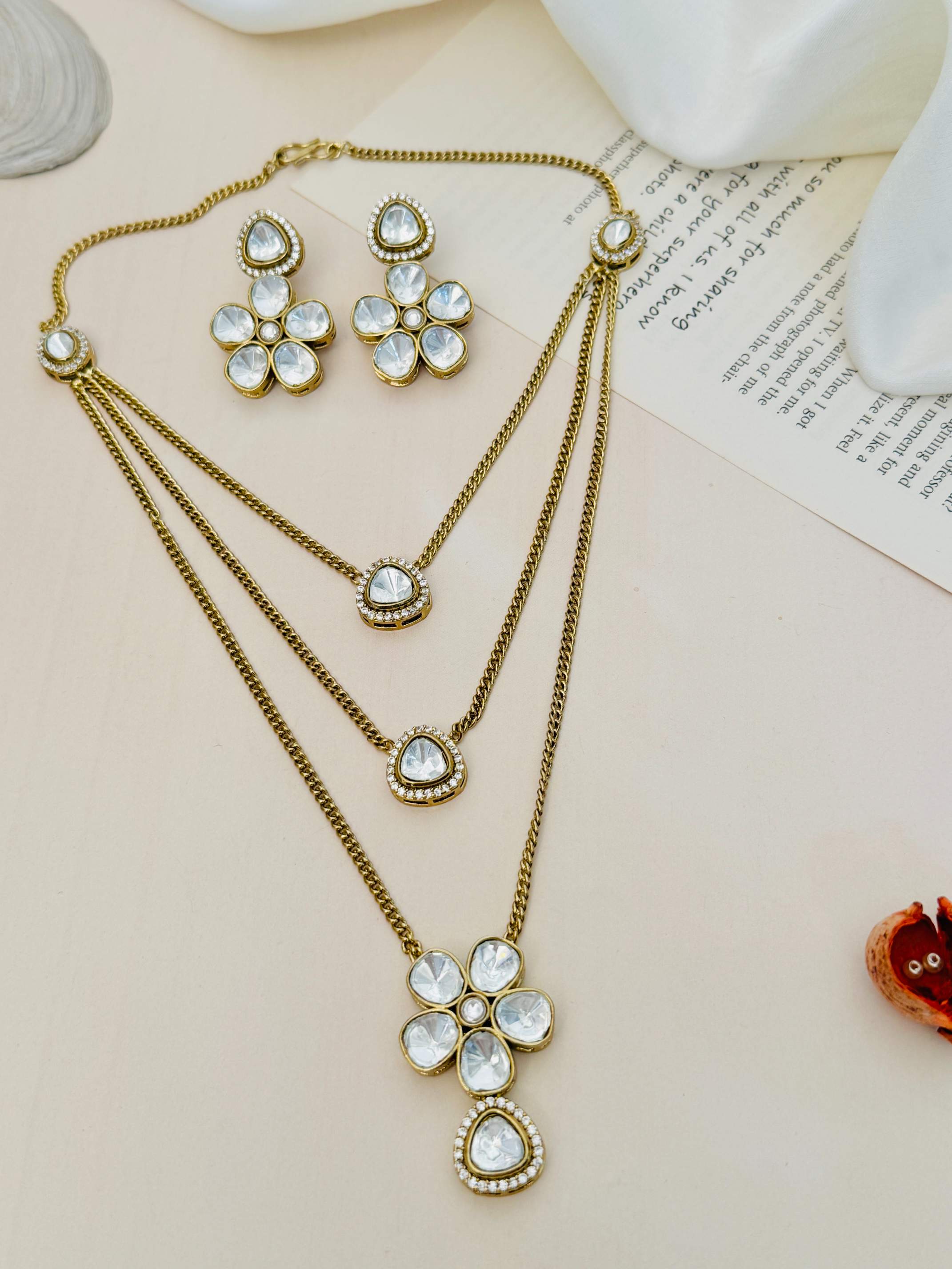 High Quality Gold Plated Polki Pendant Chain - jewellery by Abdesigns Jewellery