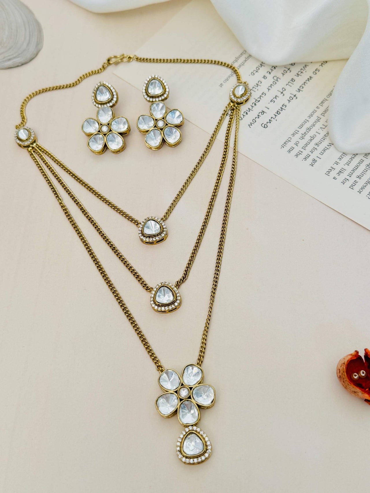 High Quality Gold Plated Polki Pendant Chain