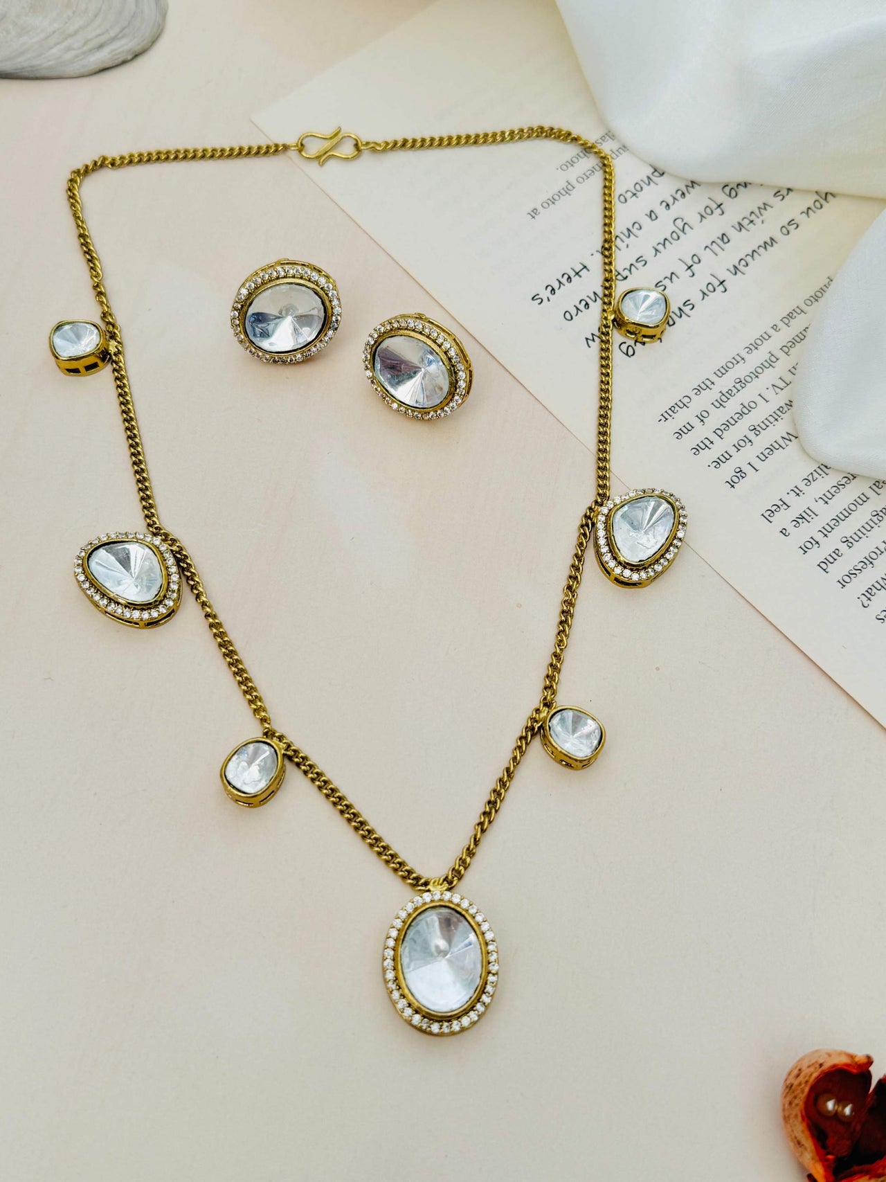 Contemporary Gold Plated Polki Pendant Chain Set