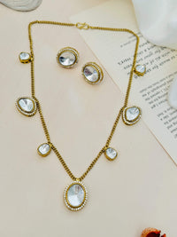 Thumbnail for Contemporary Gold Plated Polki Pendant Chain Set