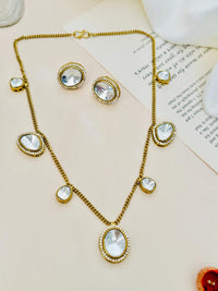 Thumbnail for Contemporary Gold Plated Polki Pendant Chain Set