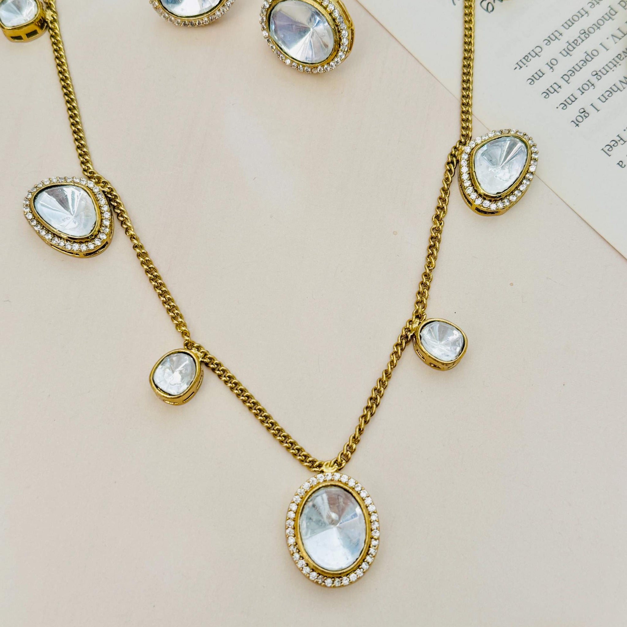 Contemporary Gold Plated Polki Pendant Chain Set