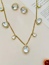 Thumbnail for Contemporary Gold Plated Polki Pendant Chain Set