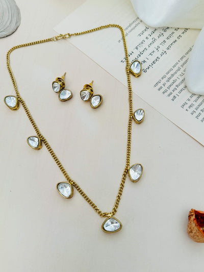 Beautiful Gold Plated Polki Pendant Chain Set