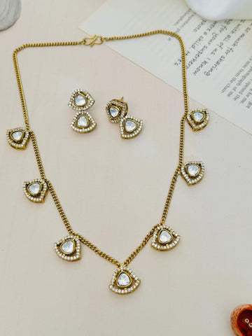 Premium Gold Plated Polki Pendant Chain