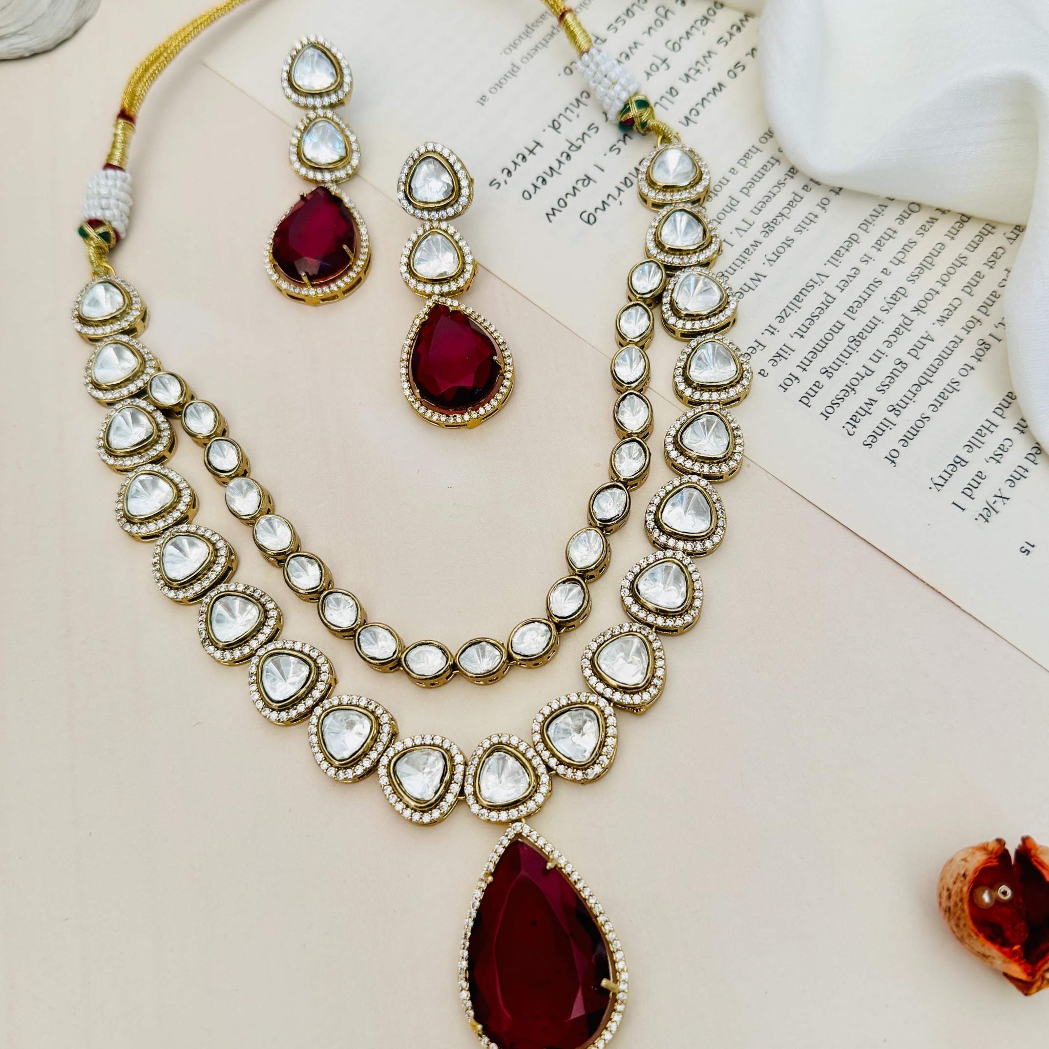 Luxurious Gold Plated Polki Layered Ruby Bridal Necklace