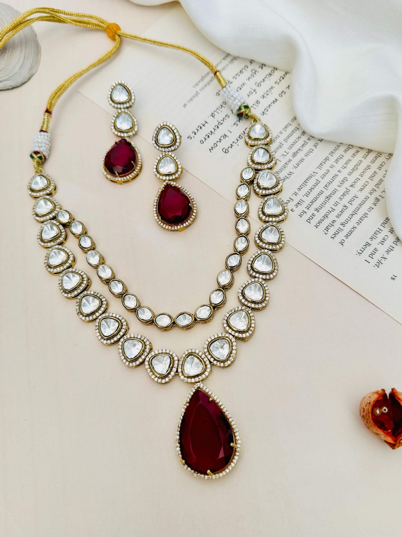 Luxurious Gold Plated Polki Layered Ruby Bridal Necklace