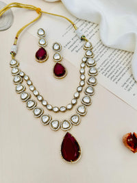 Thumbnail for Luxurious Gold Plated Polki Layered Ruby Bridal Necklace