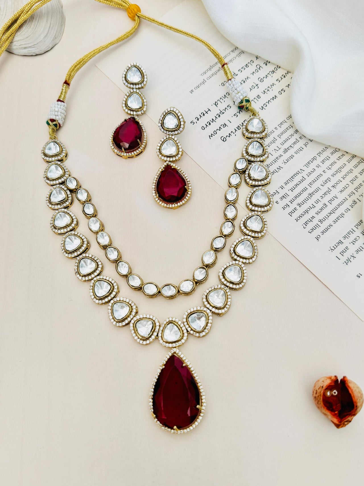 Luxurious Gold Plated Polki Layered Ruby Bridal Necklace