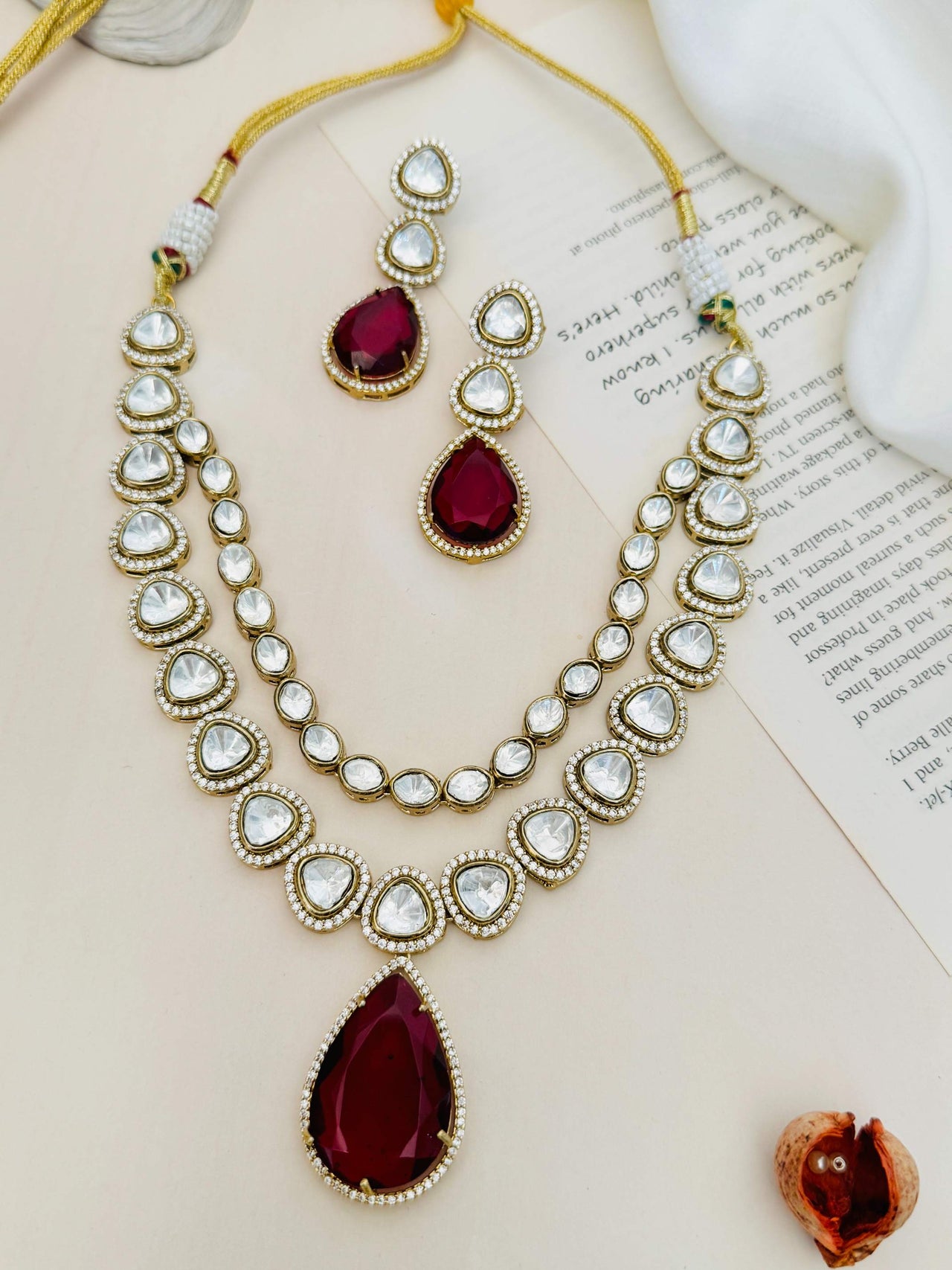 Luxurious Gold Plated Polki Layered Ruby Bridal Necklace