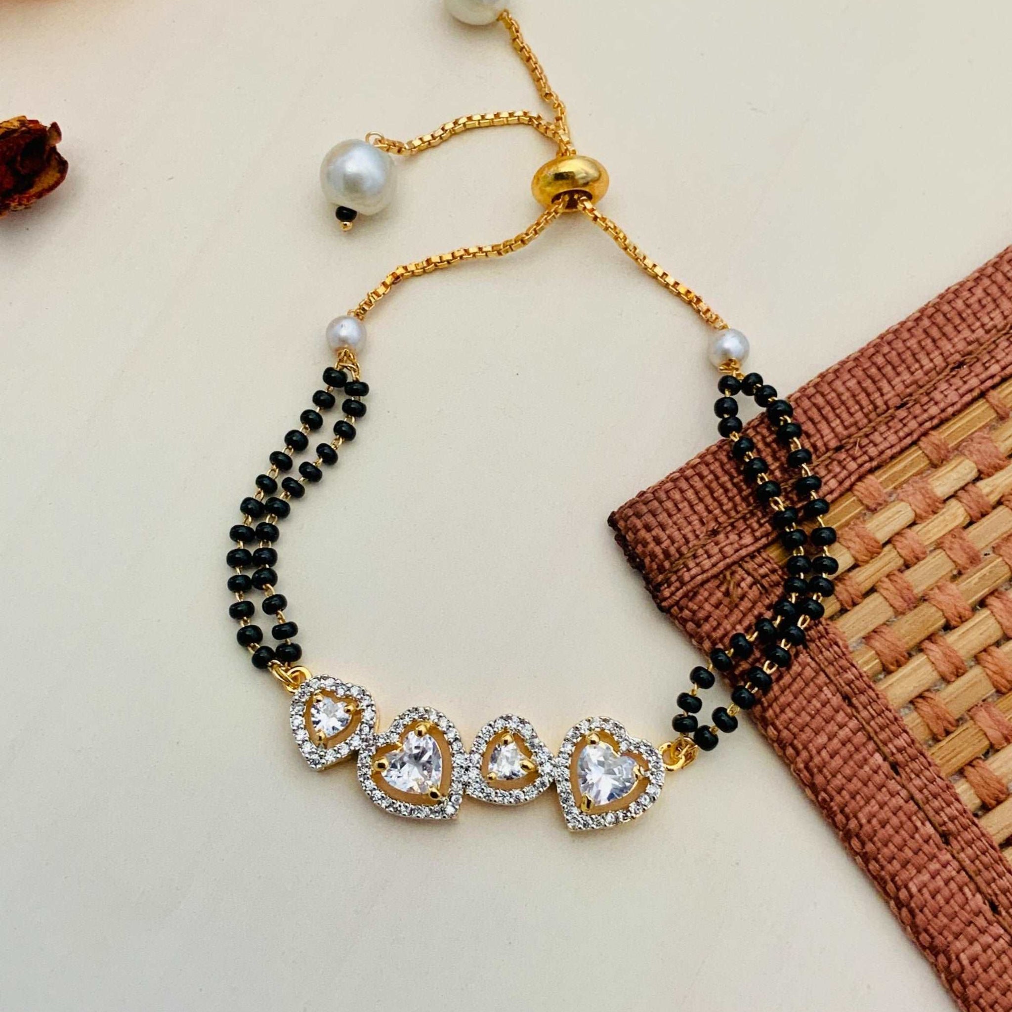 Alluring Gold Plated American Diamond Mangalsutra Bracelet - Abdesignsjewellery