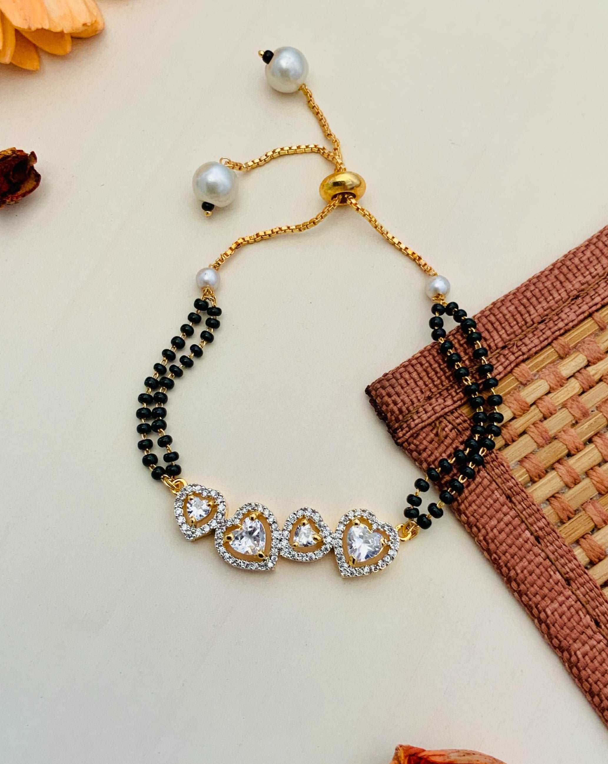 Alluring Gold Plated American Diamond Mangalsutra Bracelet - Abdesignsjewellery