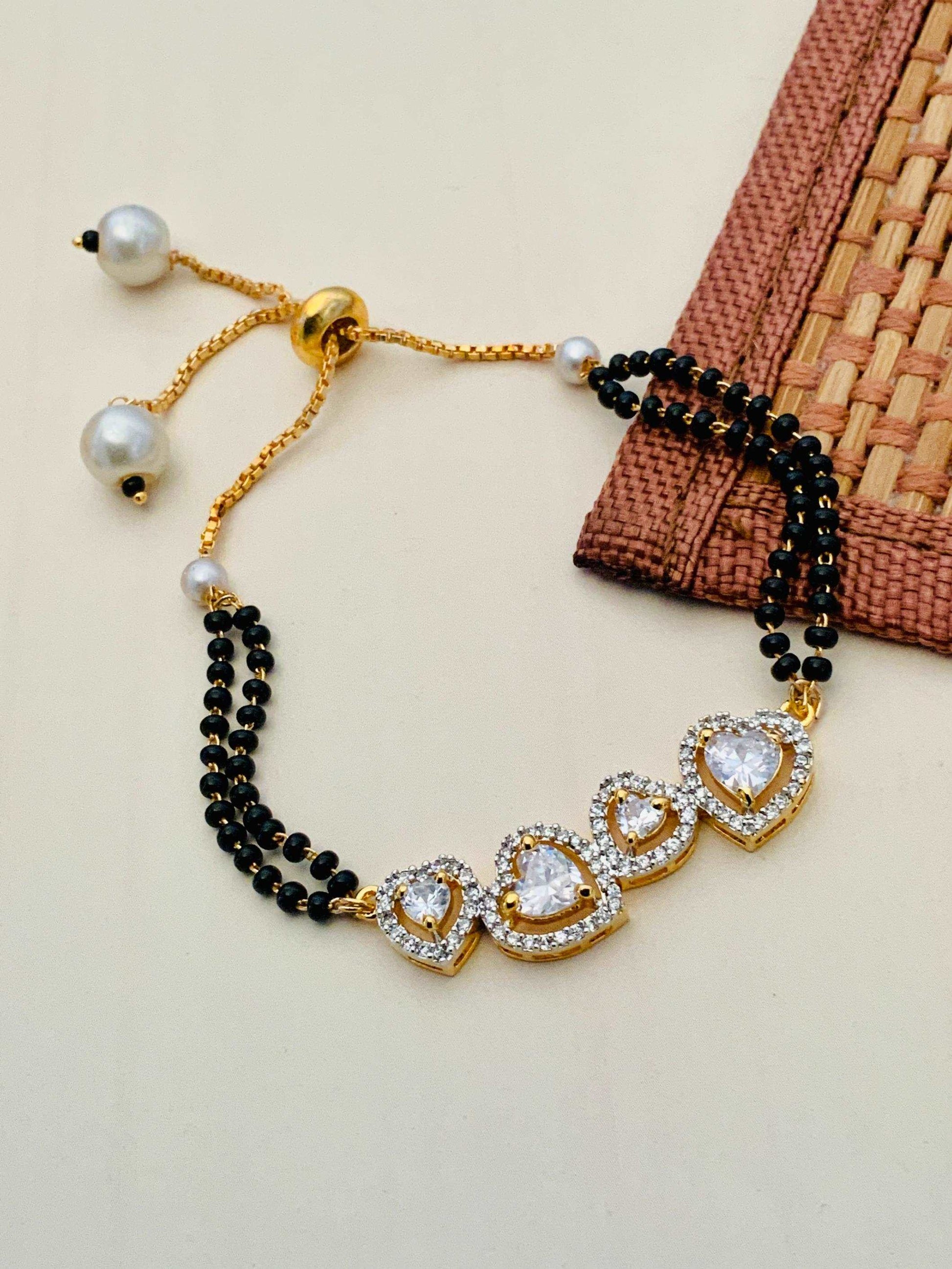 Alluring Gold Plated American Diamond Mangalsutra Bracelet - Abdesignsjewellery