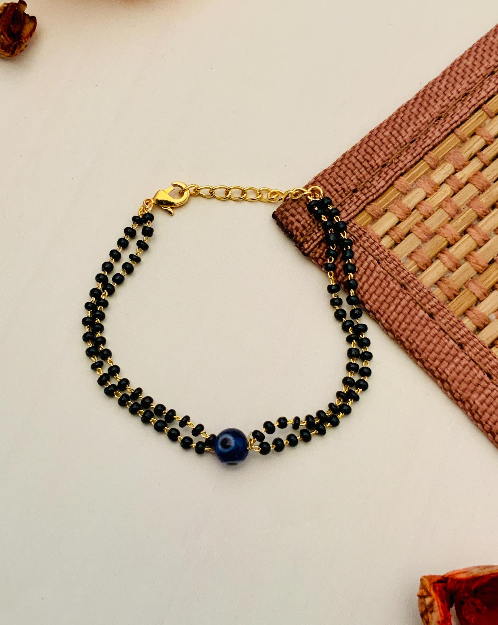 Contrast Bead Enhanced Gold Bracelet