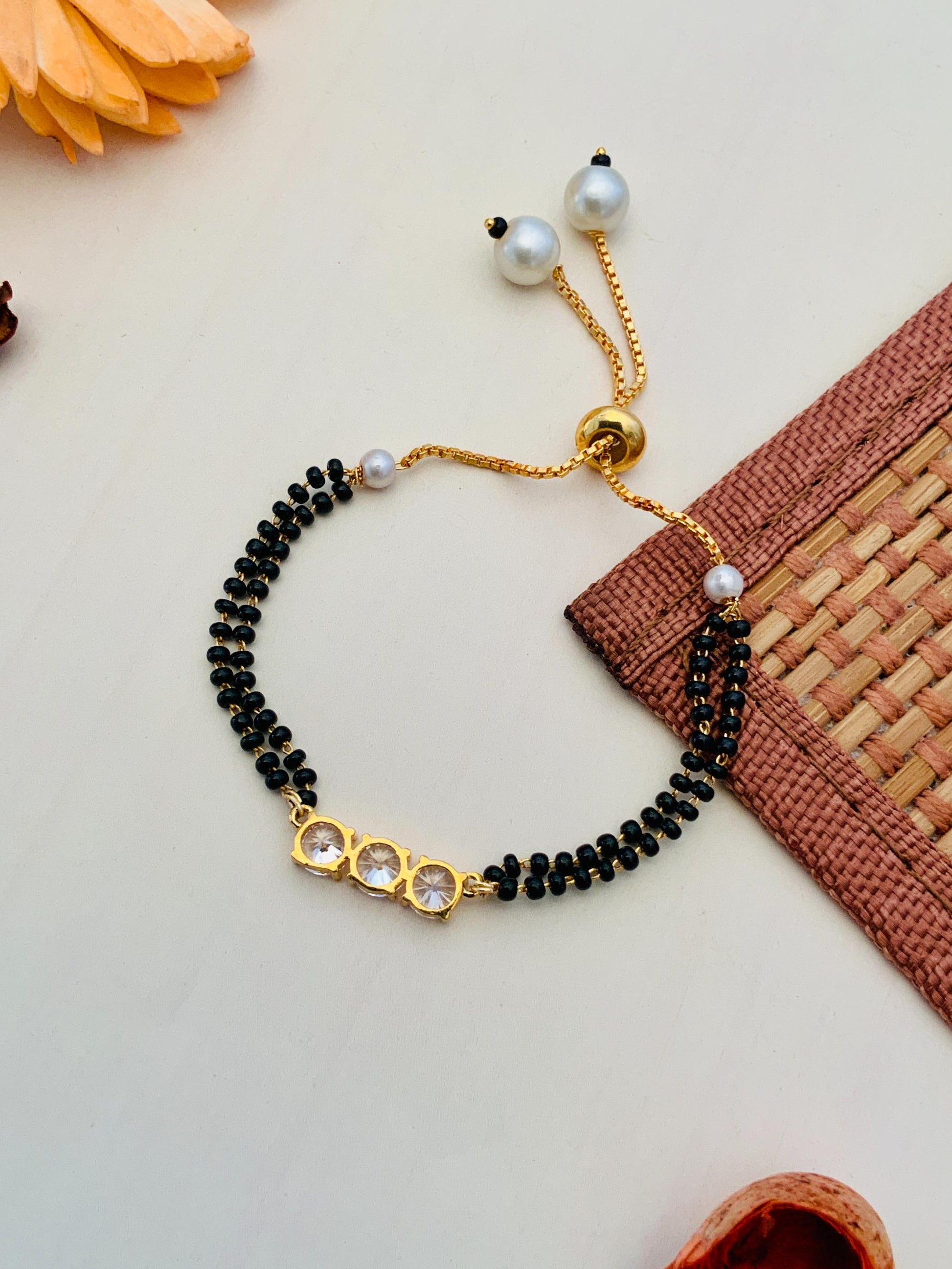 Elegant American Diamond Gold Plated Mangalsutra Bracelet - Abdesignsjewellery