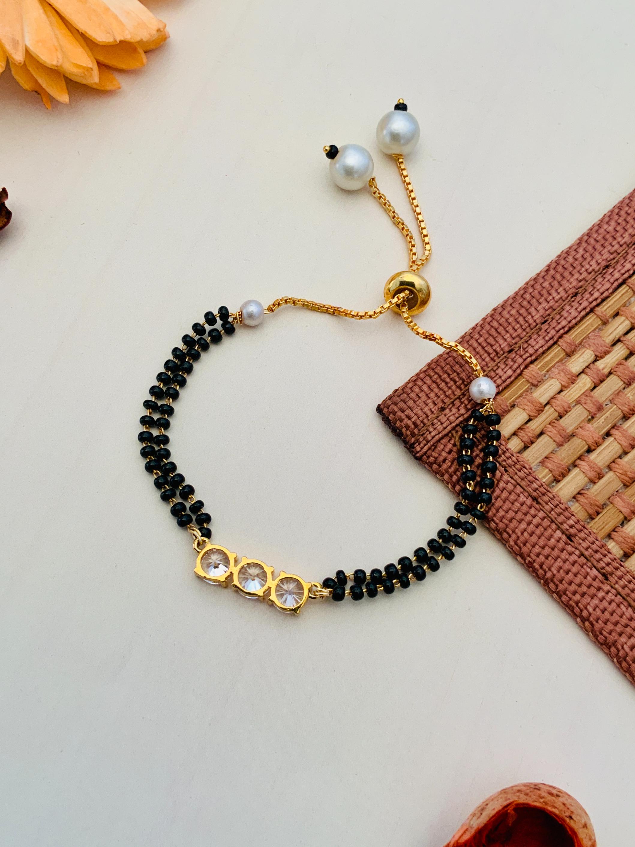 Elegant American Diamond Gold Plated Mangalsutra Bracelet - Abdesignsjewellery