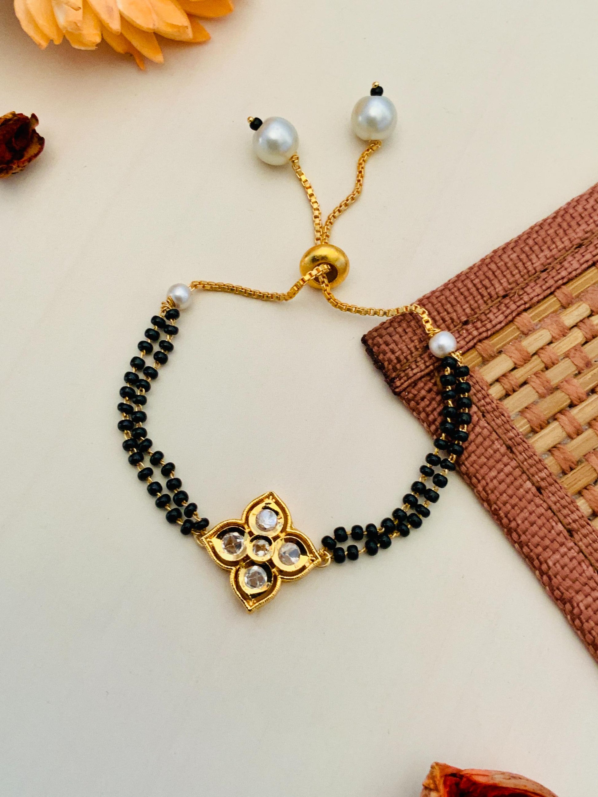 Aesthetic Gold Plated Kundan Mangalsutra Bracelet - Abdesignsjewellery