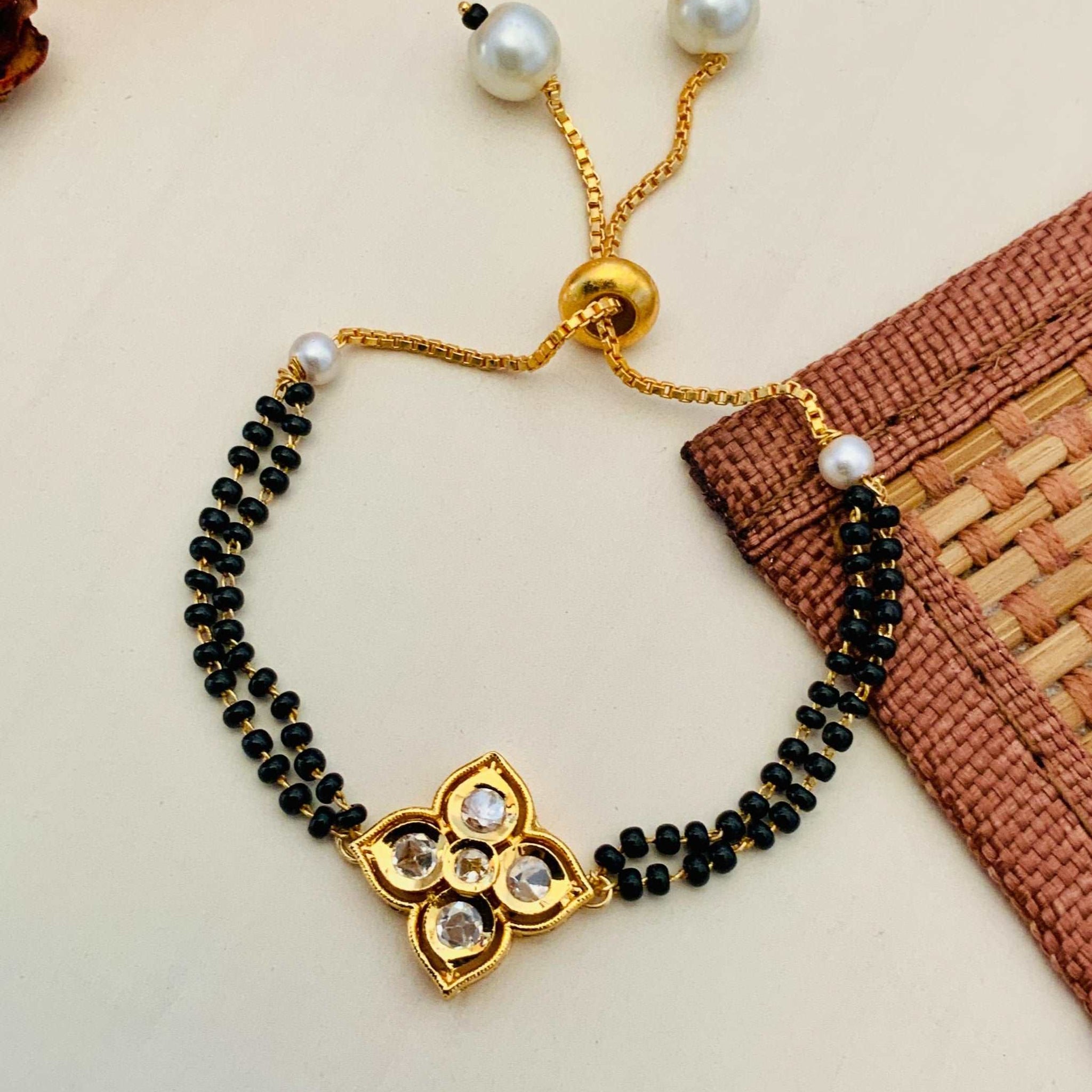 Aesthetic Gold Plated Kundan Mangalsutra Bracelet - Abdesignsjewellery