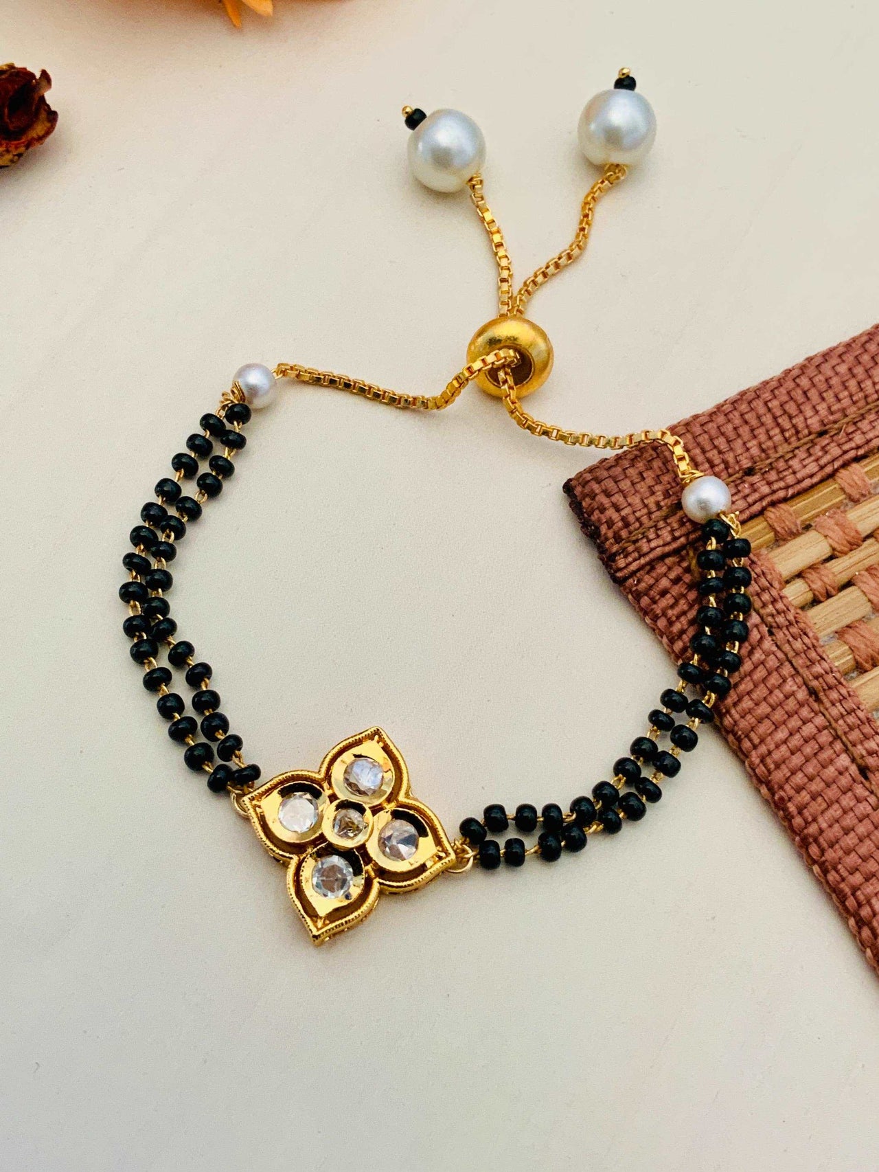 Aesthetic Gold Plated Kundan Mangalsutra Bracelet - Abdesignsjewellery