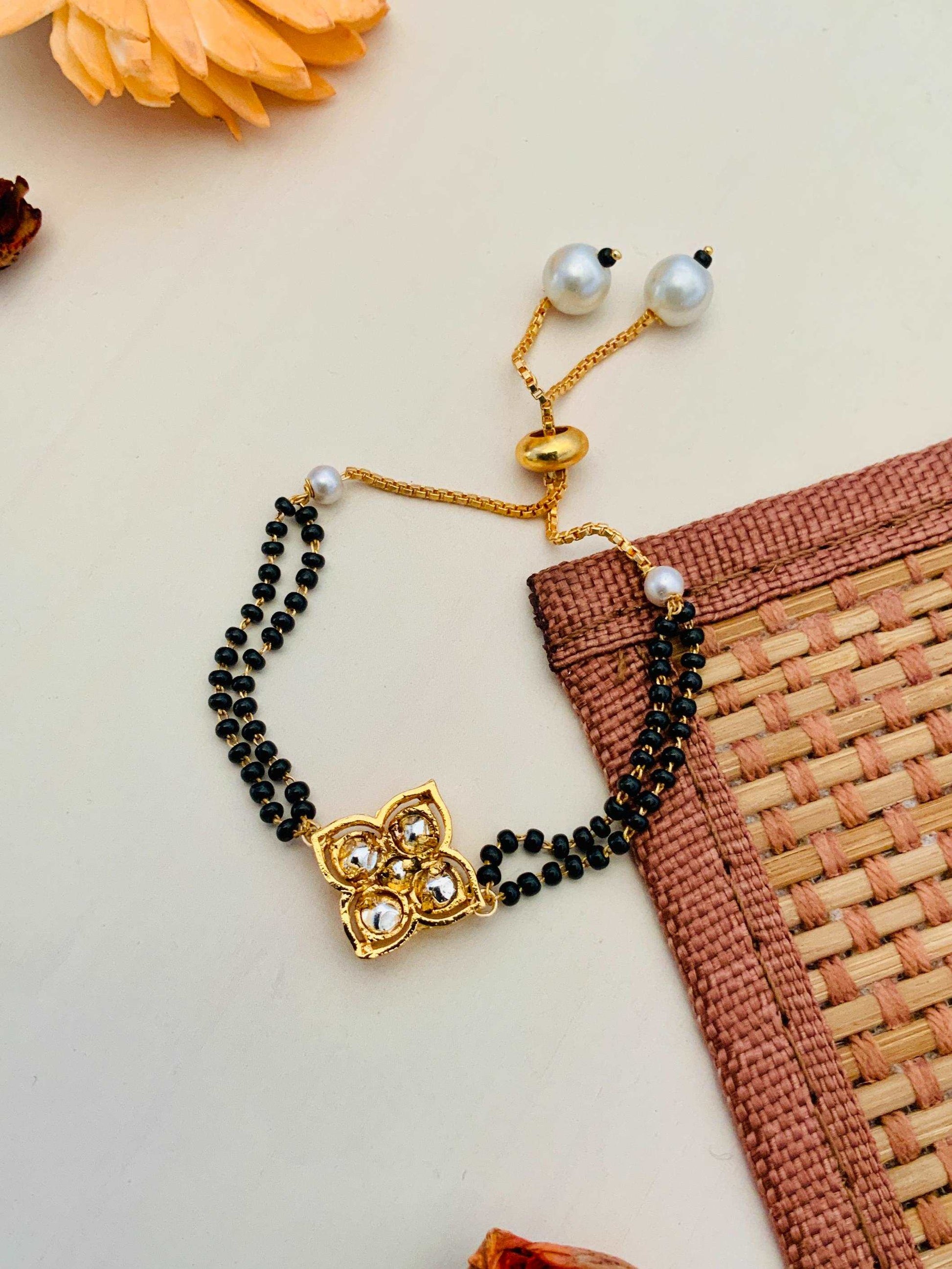 Aesthetic Gold Plated Kundan Mangalsutra Bracelet - Abdesignsjewellery