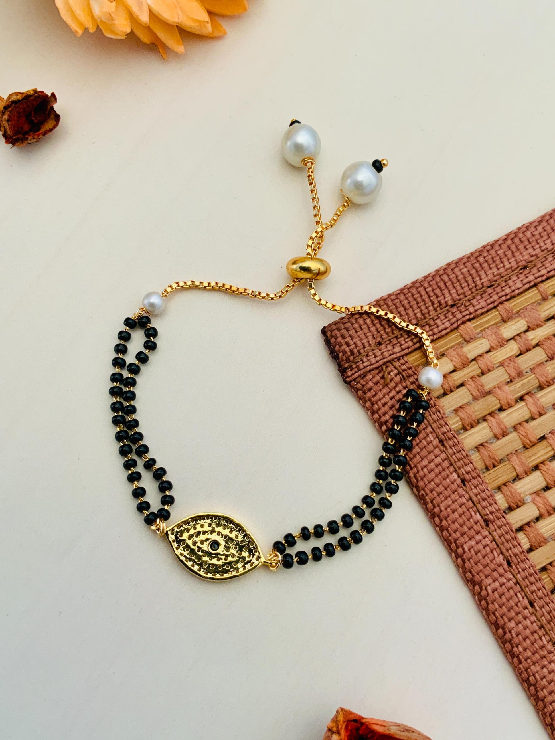 Beautiful Evil Eye American Diamond Gold Plated Mangalsutra Bracelet - Abdesignsjewellery