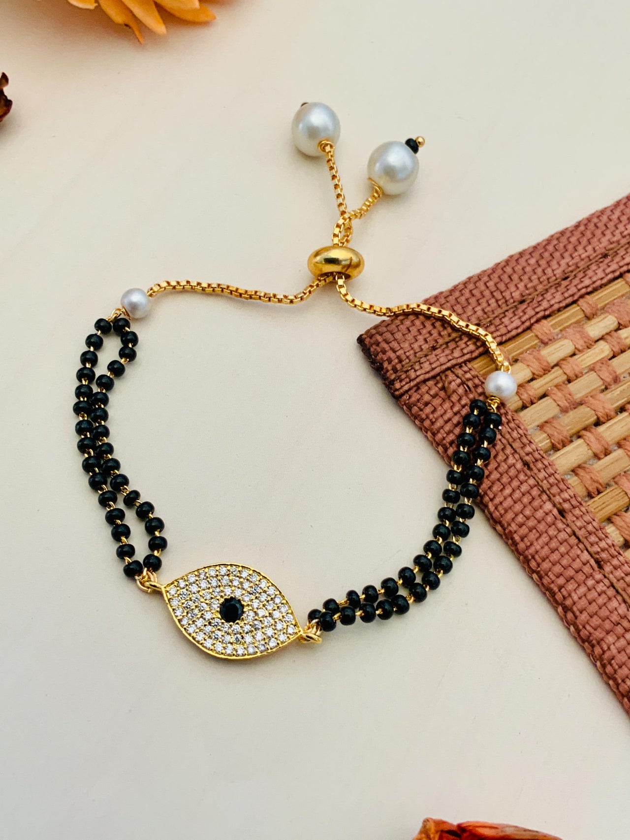 Beautiful Evil Eye American Diamond Gold Plated Mangalsutra Bracelet - Abdesignsjewellery