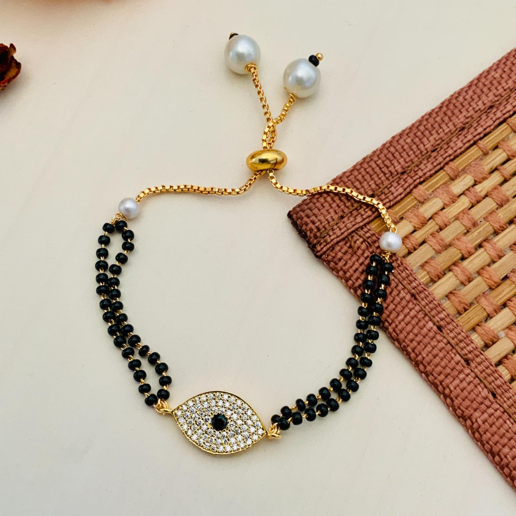 Beautiful Evil Eye American Diamond Gold Plated Mangalsutra Bracelet - Abdesignsjewellery