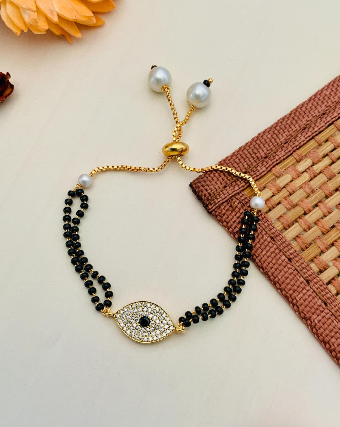 Beautiful Evil Eye American Diamond Gold Plated Mangalsutra Bracelet - Abdesignsjewellery