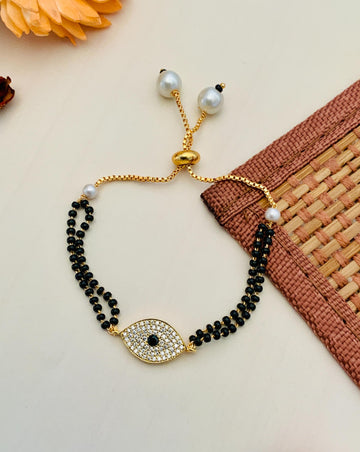 Beautiful Evil Eye American Diamond Gold Plated Mangalsutra Bracelet - Abdesignsjewellery