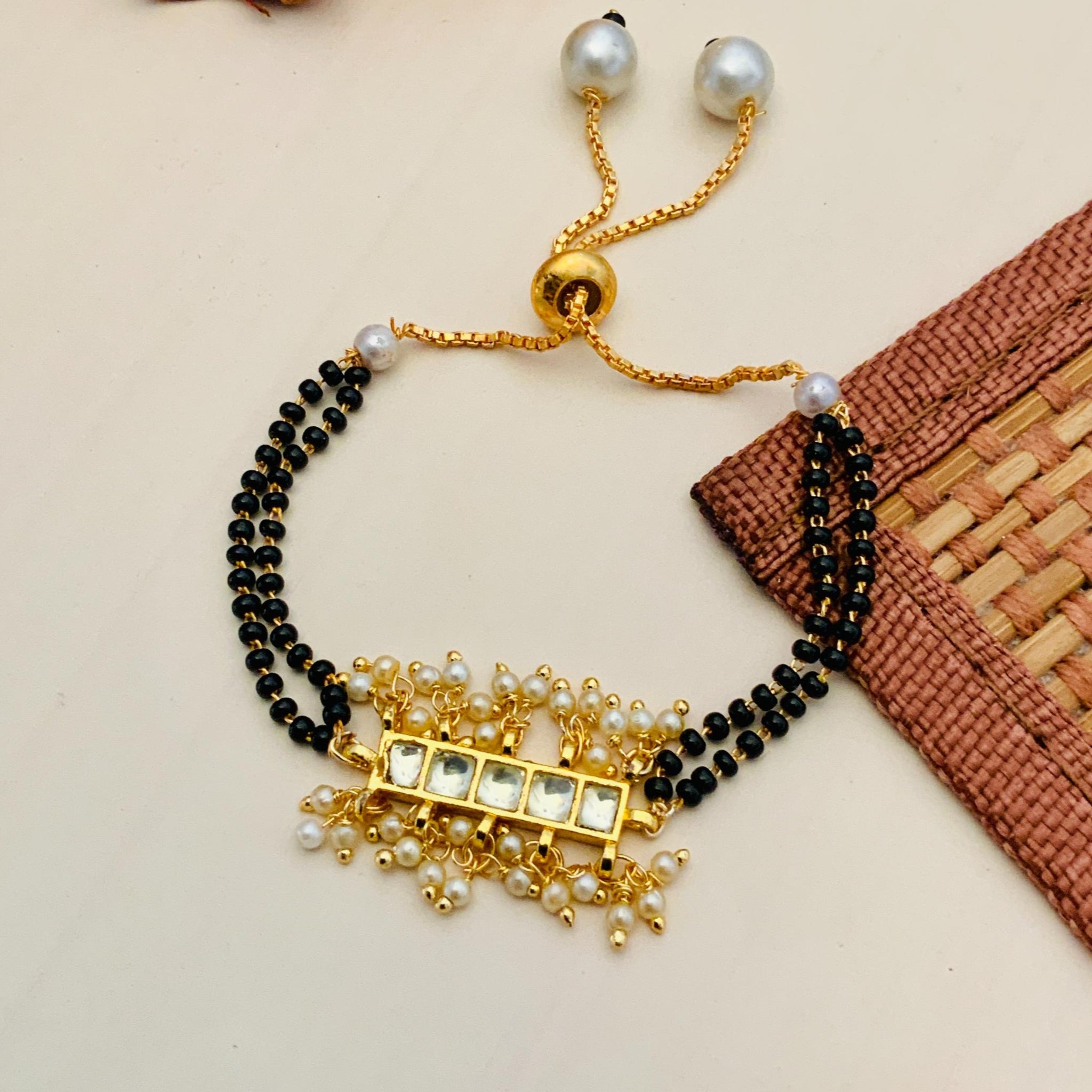 Beautiful Gold Plated Pachi Kundan Mangalsutra Bracelet - Abdesignsjewellery