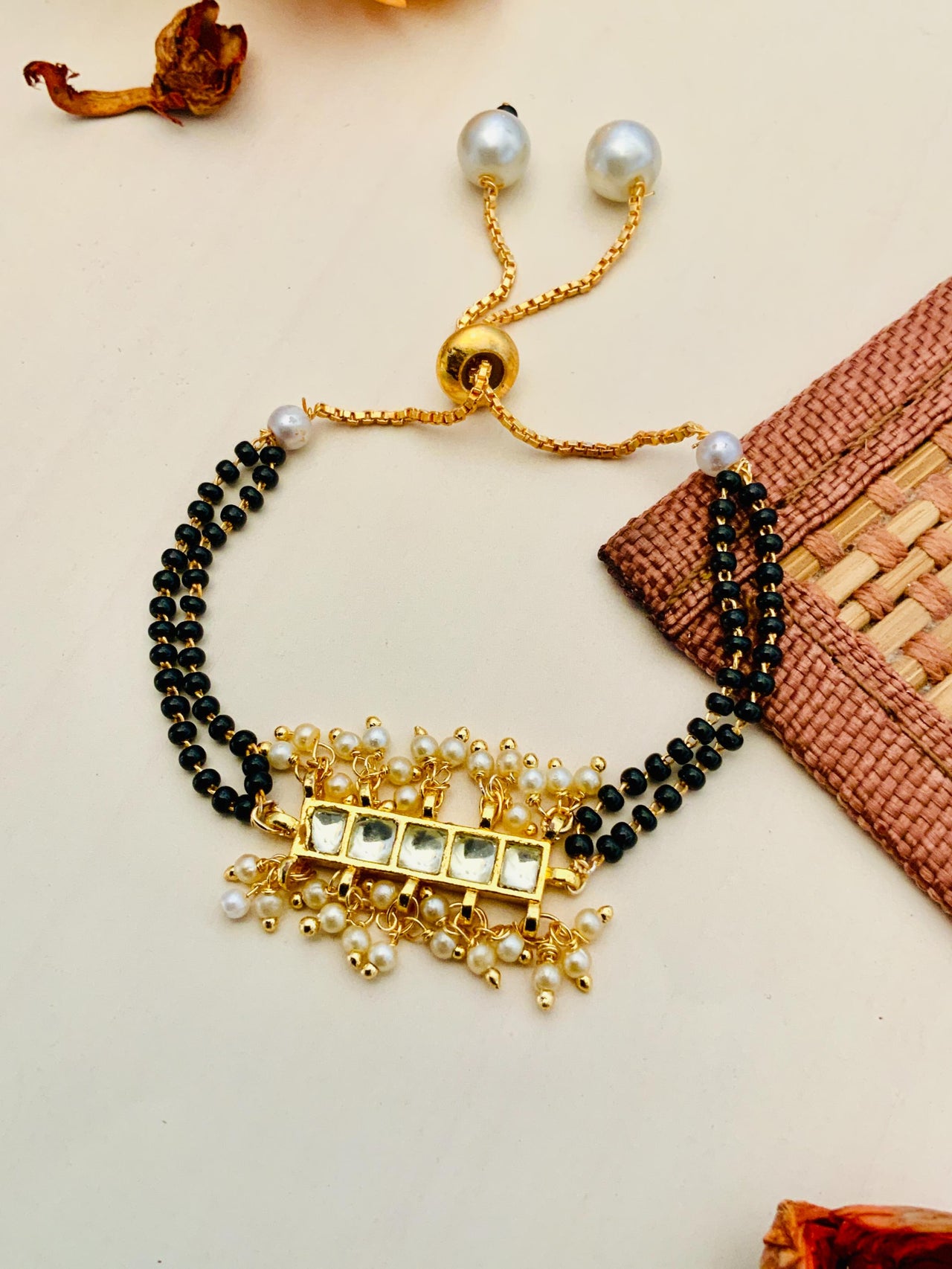 Beautiful Gold Plated Pachi Kundan Mangalsutra Bracelet - Abdesignsjewellery