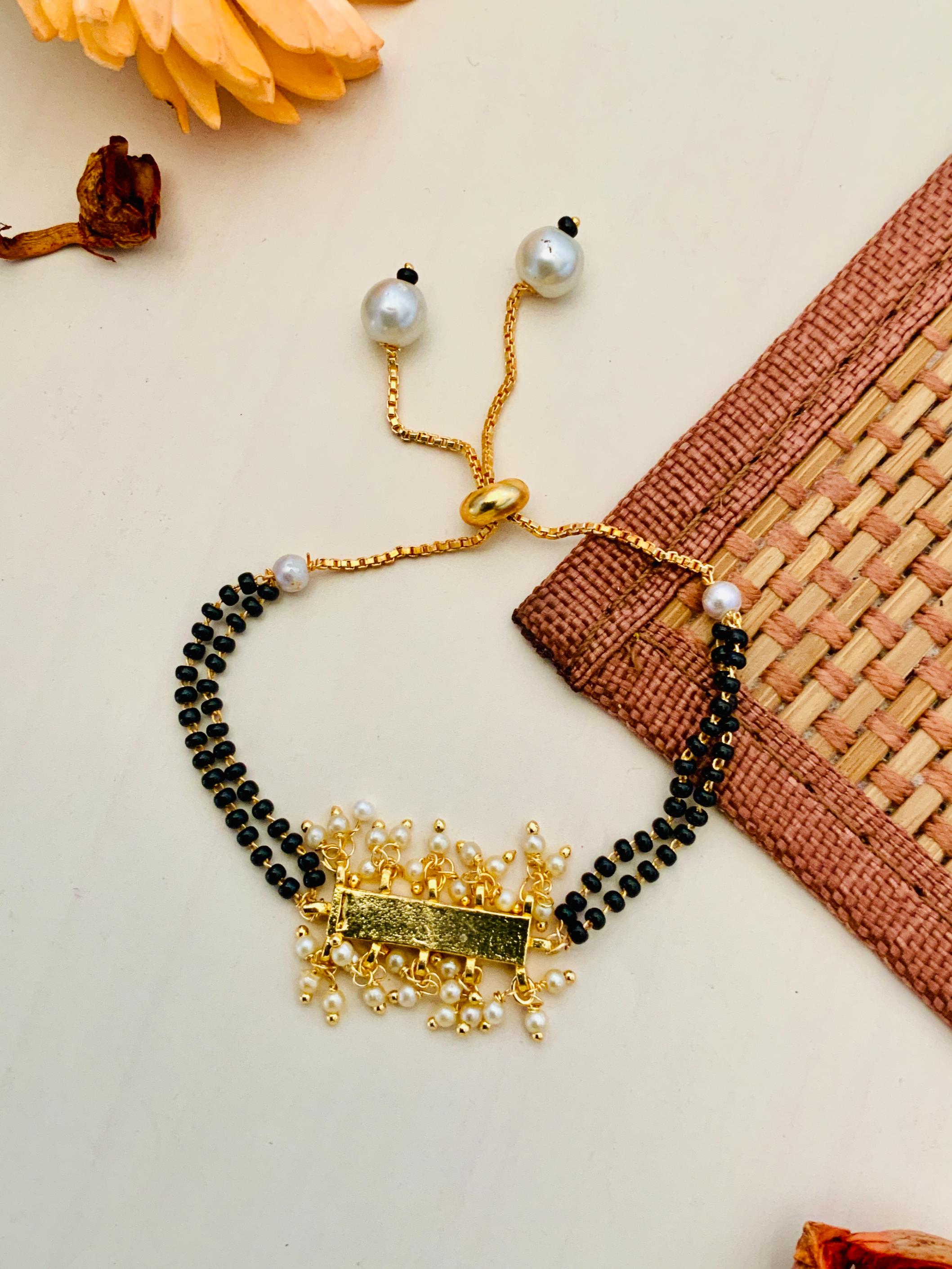 Beautiful Gold Plated Pachi Kundan Mangalsutra Bracelet - Abdesignsjewellery