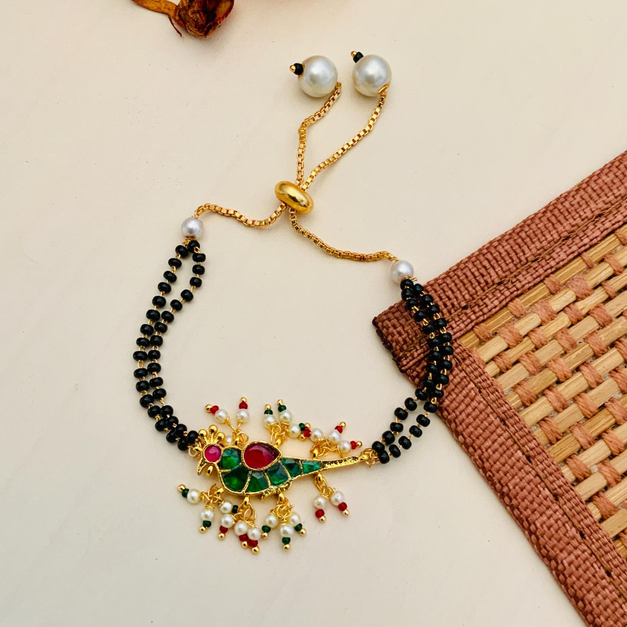 Elegant Gold Plated Pachi Kundan Mangalsutra Bracelet - Abdesignsjewellery