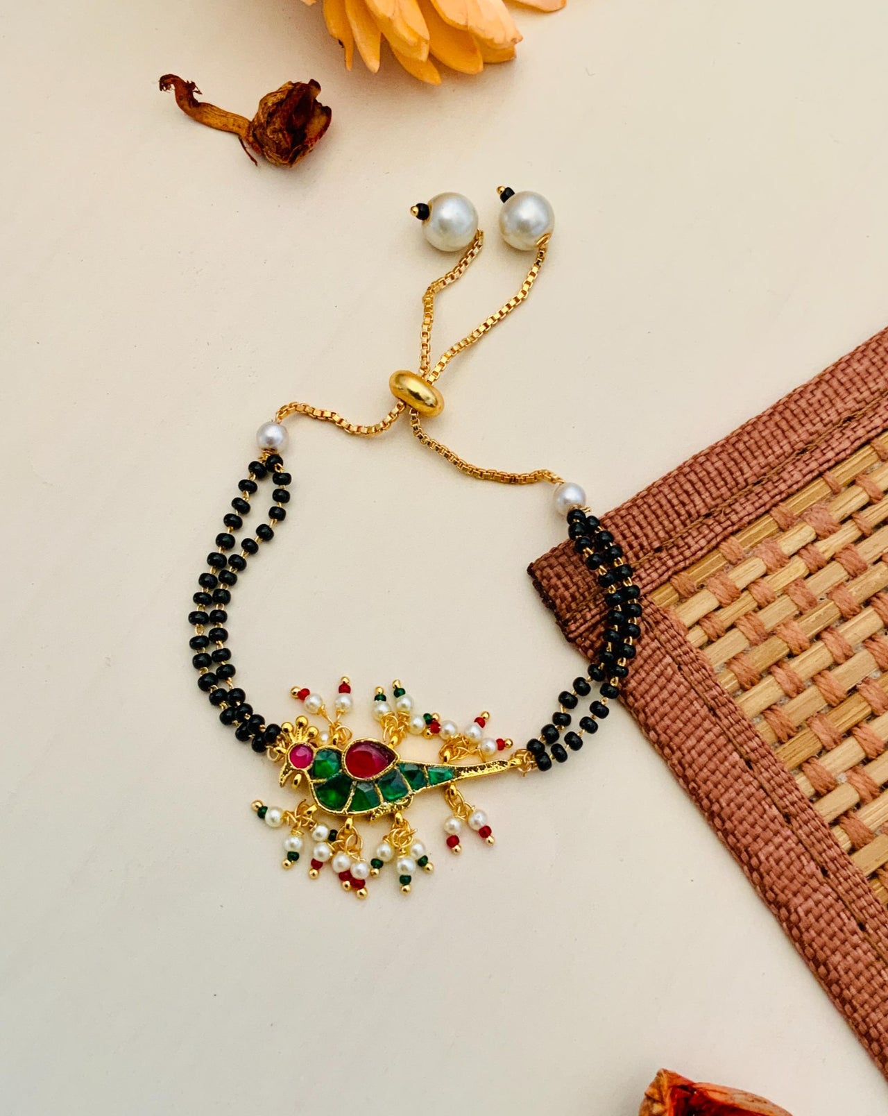 Elegant Gold Plated Pachi Kundan Mangalsutra Bracelet - Abdesignsjewellery