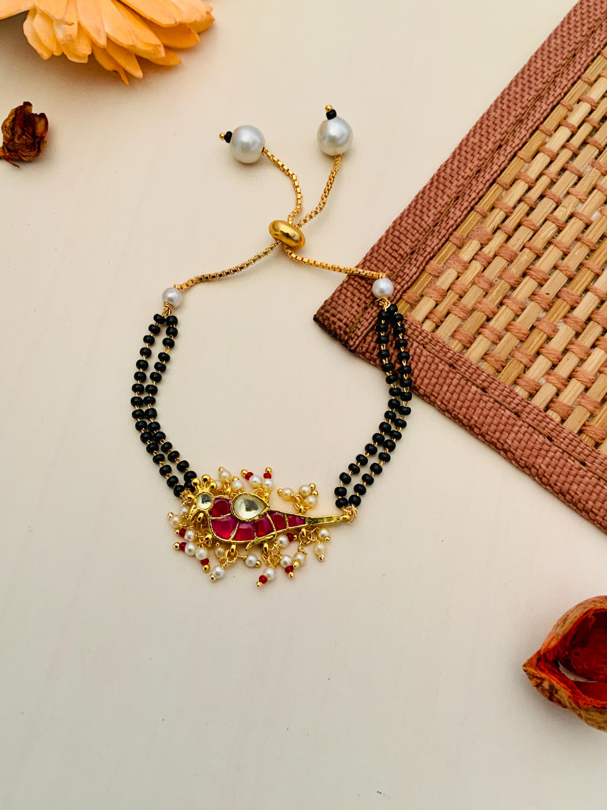 Elegant Gold Plated Pachi Kundan Mangalsutra Bracelet - Abdesignsjewellery