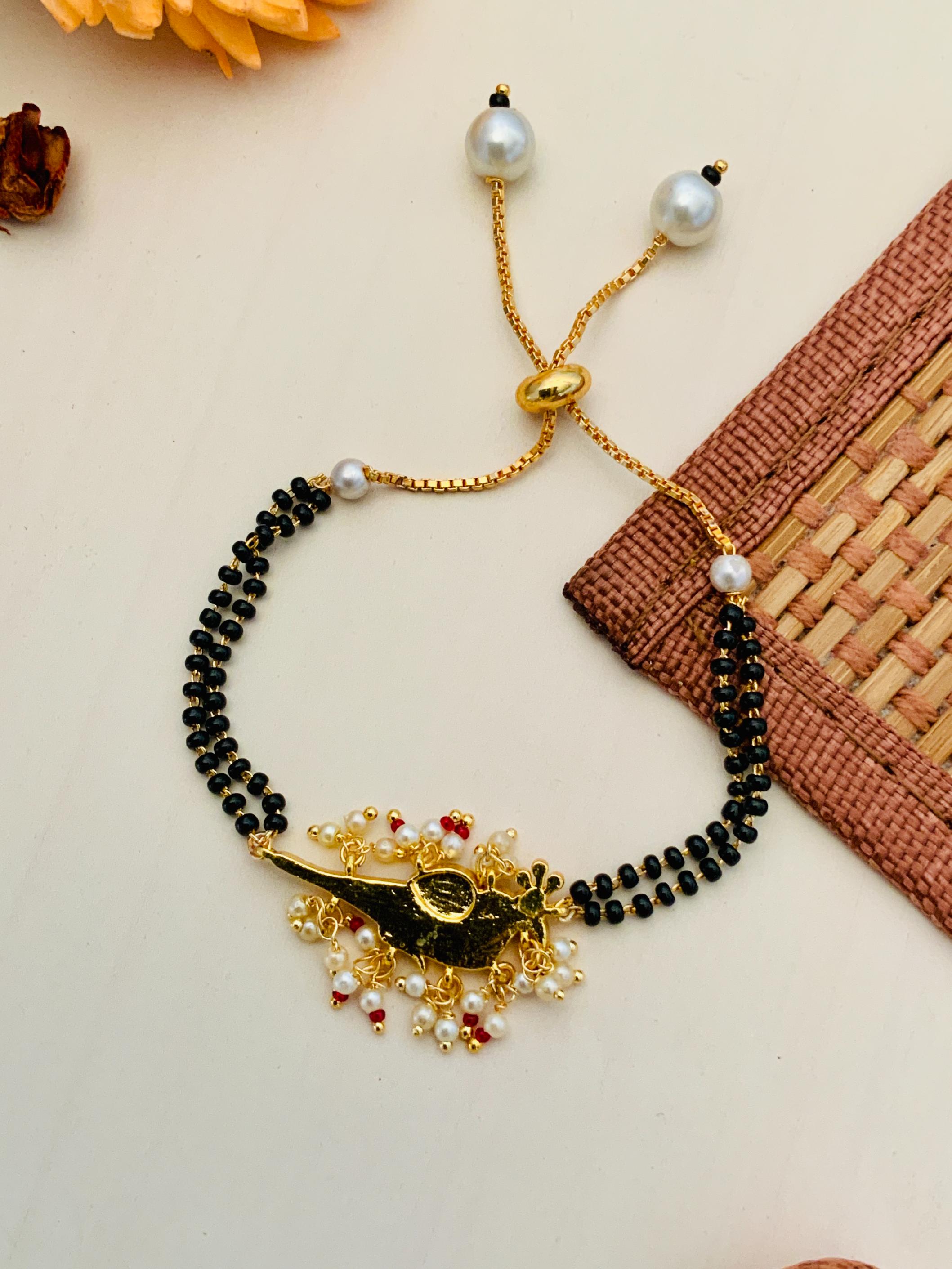 Elegant Gold Plated Pachi Kundan Mangalsutra Bracelet - Abdesignsjewellery