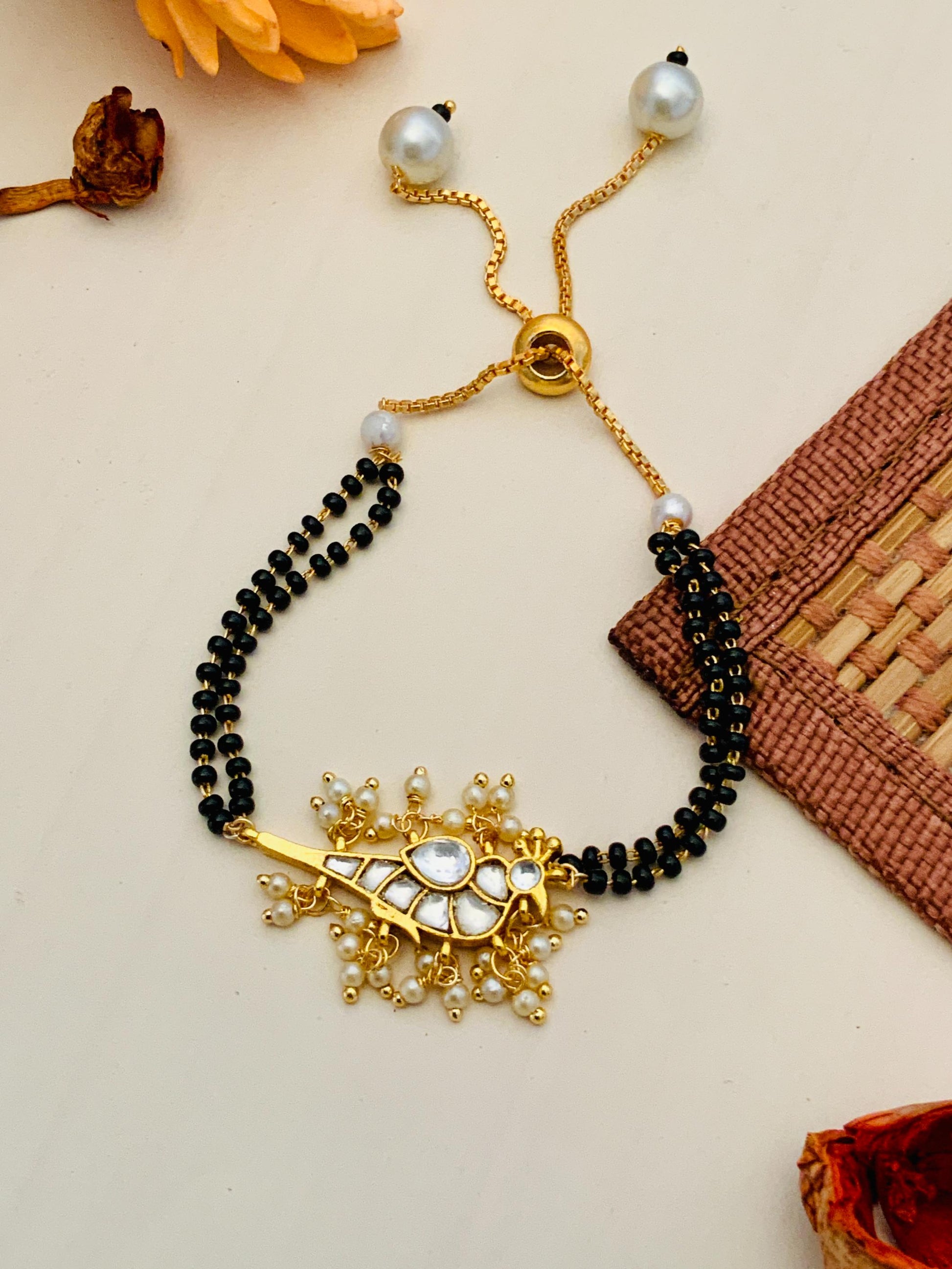 Elegant Gold Plated Pachi Kundan Mangalsutra Bracelet - Abdesignsjewellery