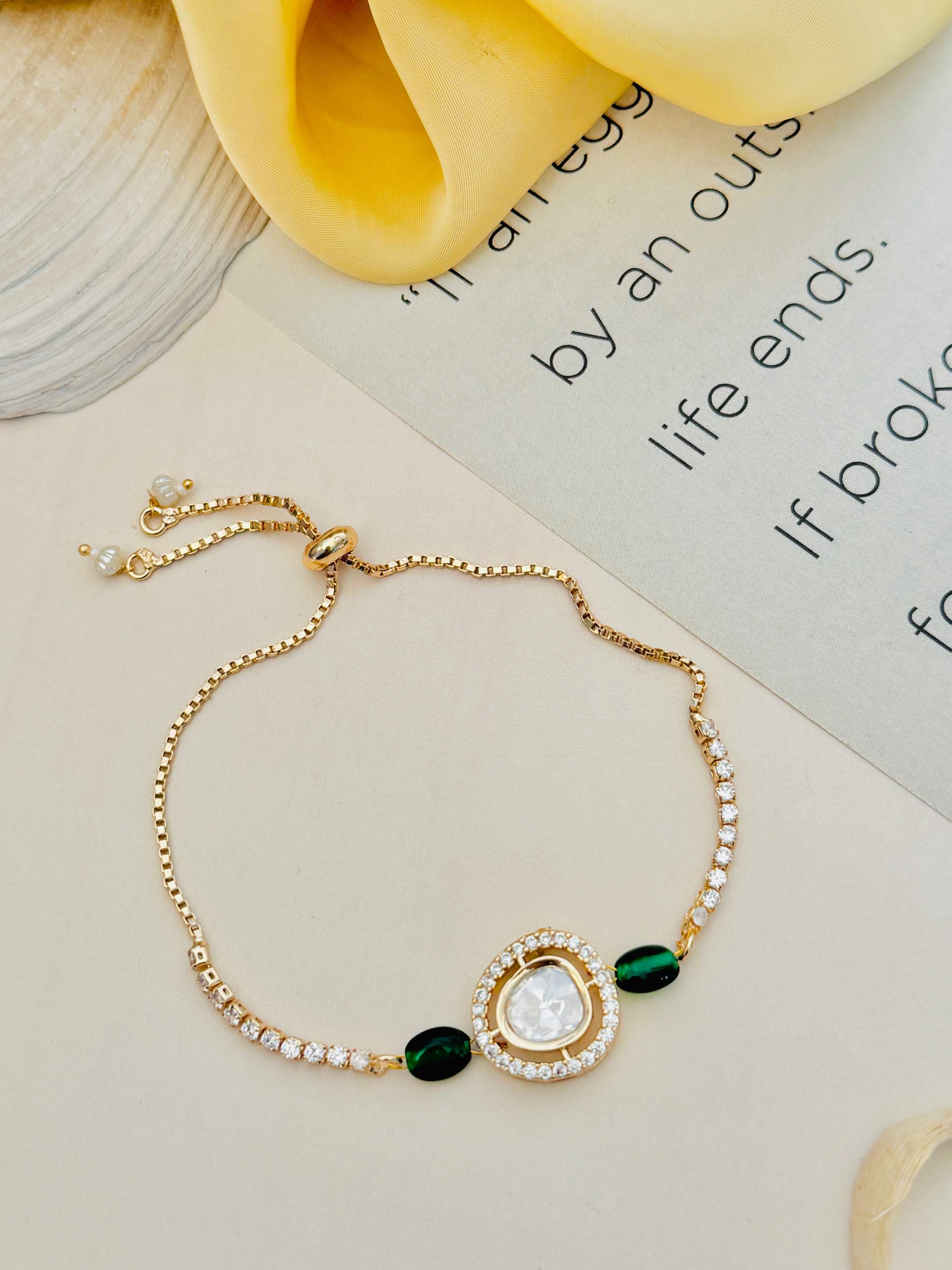 Stunning Gold Plated Kundan Free Size Hand Bracelet