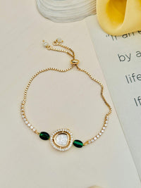 Thumbnail for Stunning Gold Plated Kundan Free Size Hand Bracelet