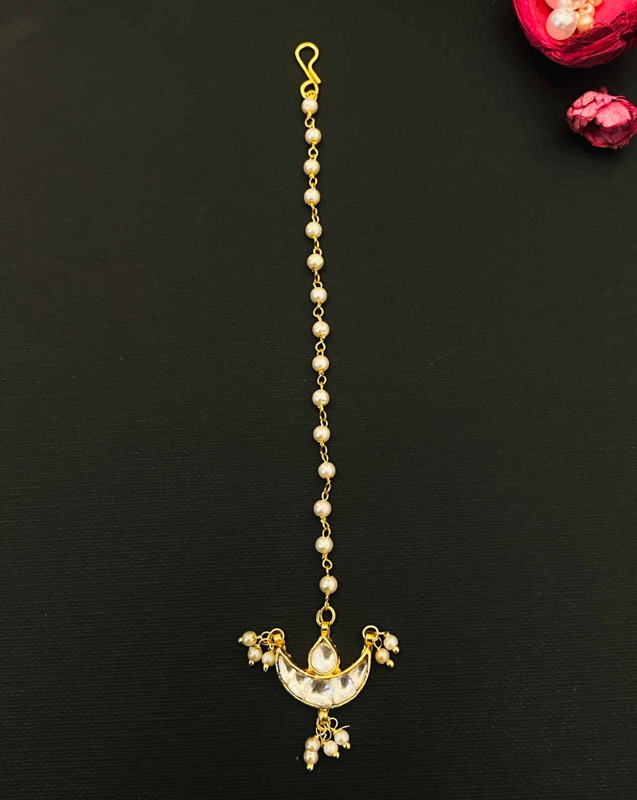 Dramatic Gold Plated Pachi Kundan Maangtikka - Abdesignsjewellery