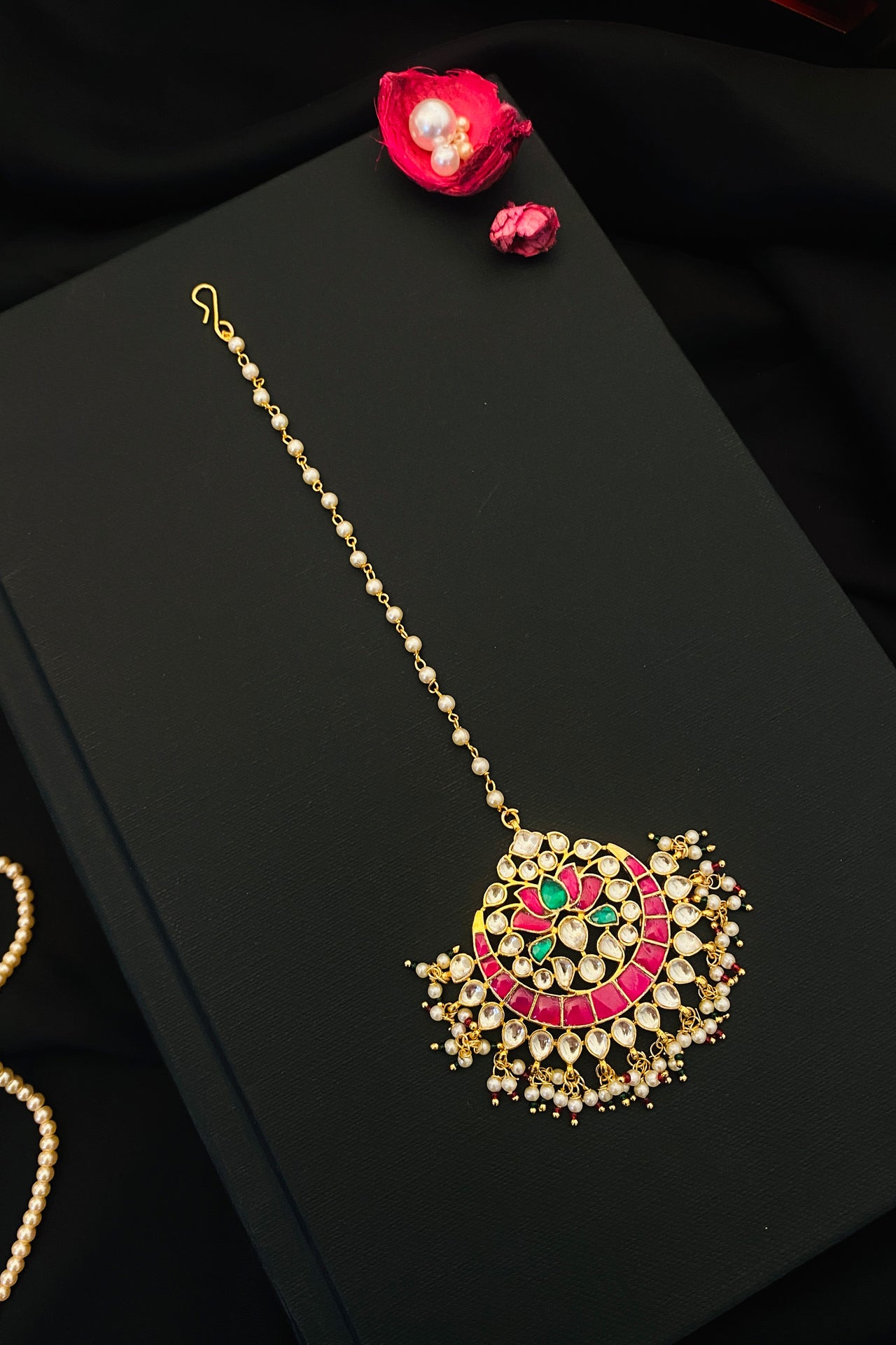 Charming Colourful Gold Plated Pachi Kundan Maangtikka - Abdesignsjewellery