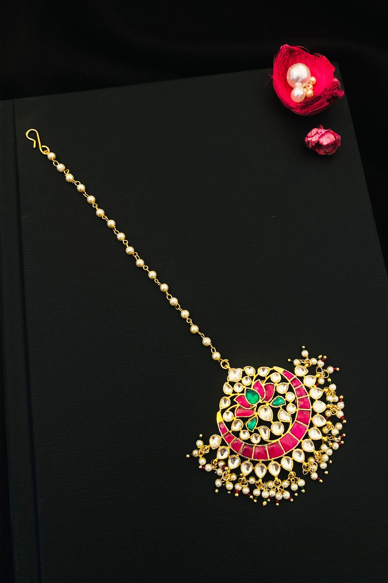 Charming Colourful Gold Plated Pachi Kundan Maangtikka - Abdesignsjewellery