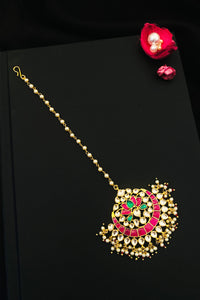Thumbnail for Charming Colourful Gold Plated Pachi Kundan Maangtikka - Abdesignsjewellery