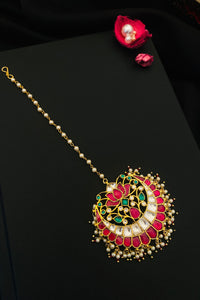 Thumbnail for Charming Colourful Gold Plated Pachi Kundan Maangtikka - Abdesignsjewellery