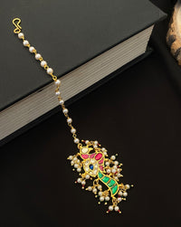 Thumbnail for Colourful Gold Plated Pachi Kundan MaangTikka - Abdesignsjewellery