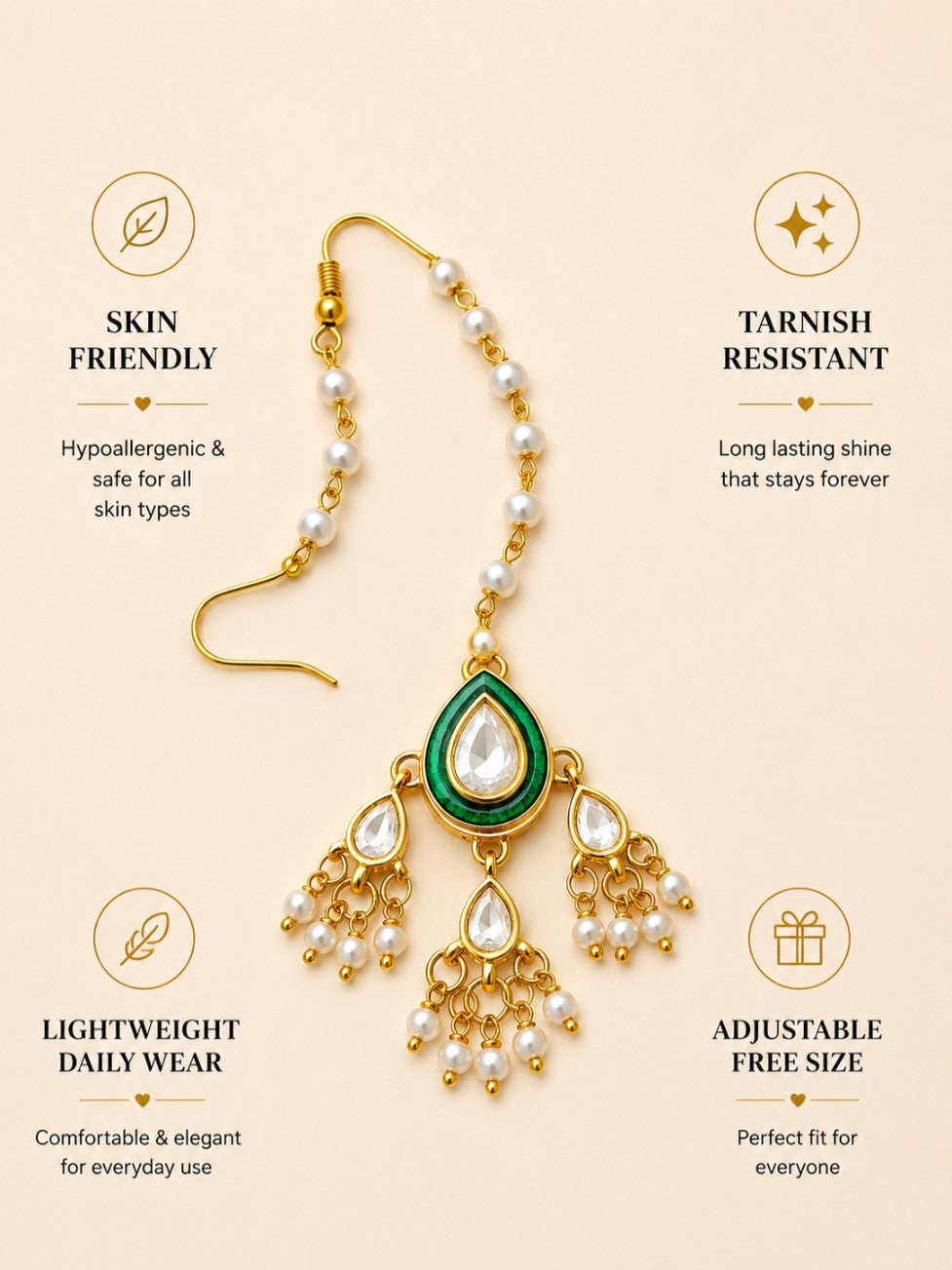 High Quality Gold Plated Kundan Maangtikka - maang tikka by Abdesigns Jewellery