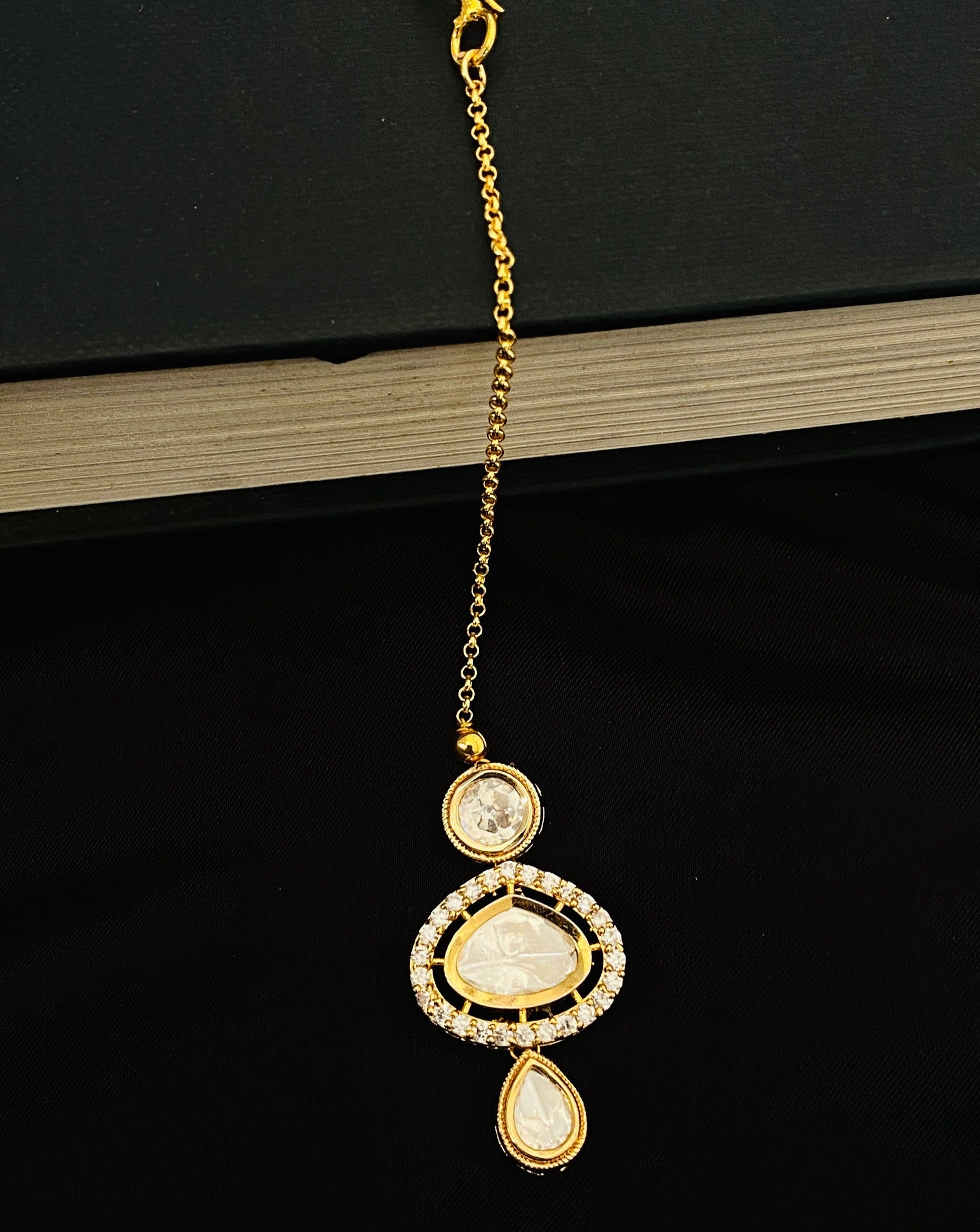 Elite Polki Kundan Drop Maangtikka - Abdesignsjewellery