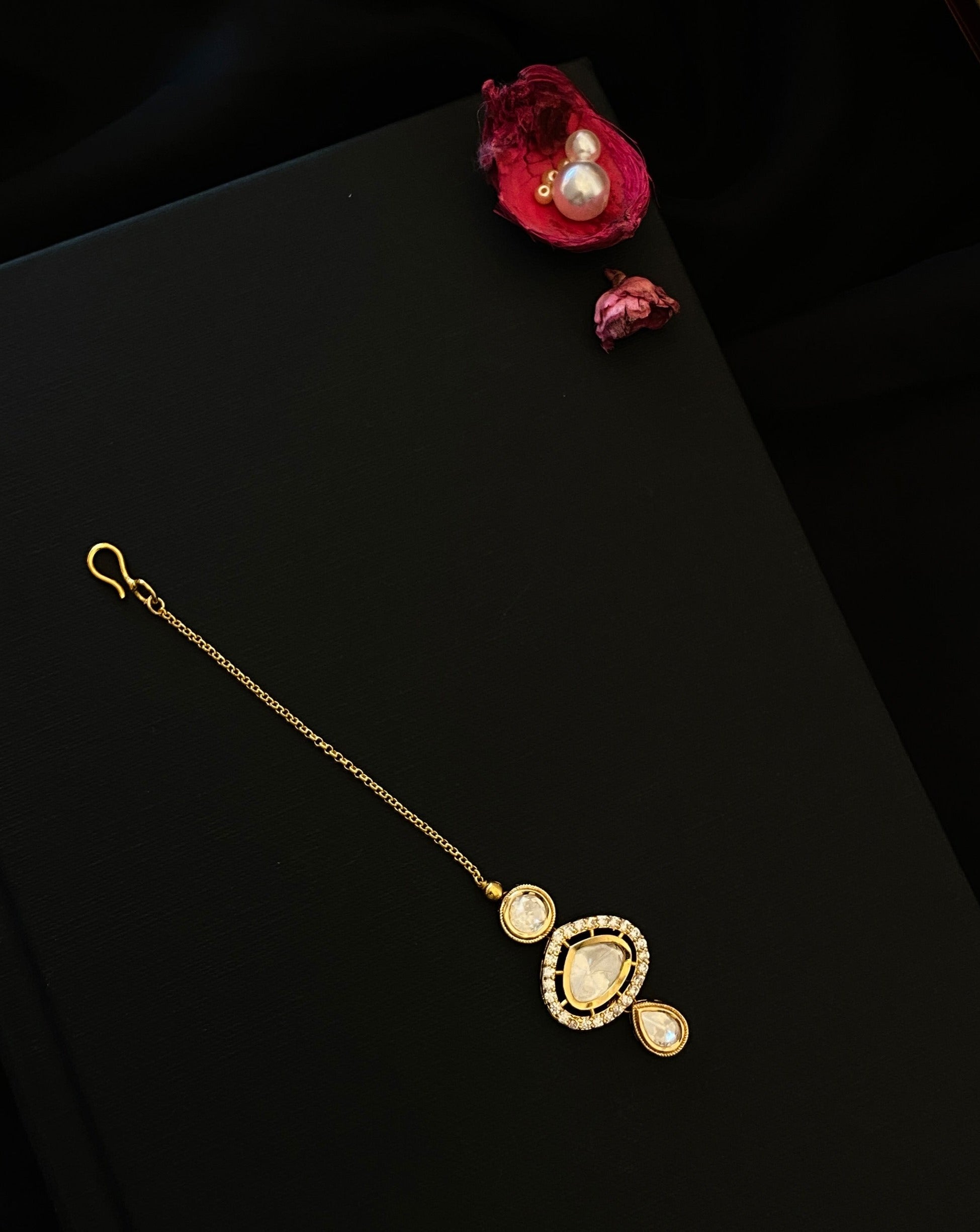 Elite Polki Kundan Drop Maangtikka - Abdesignsjewellery