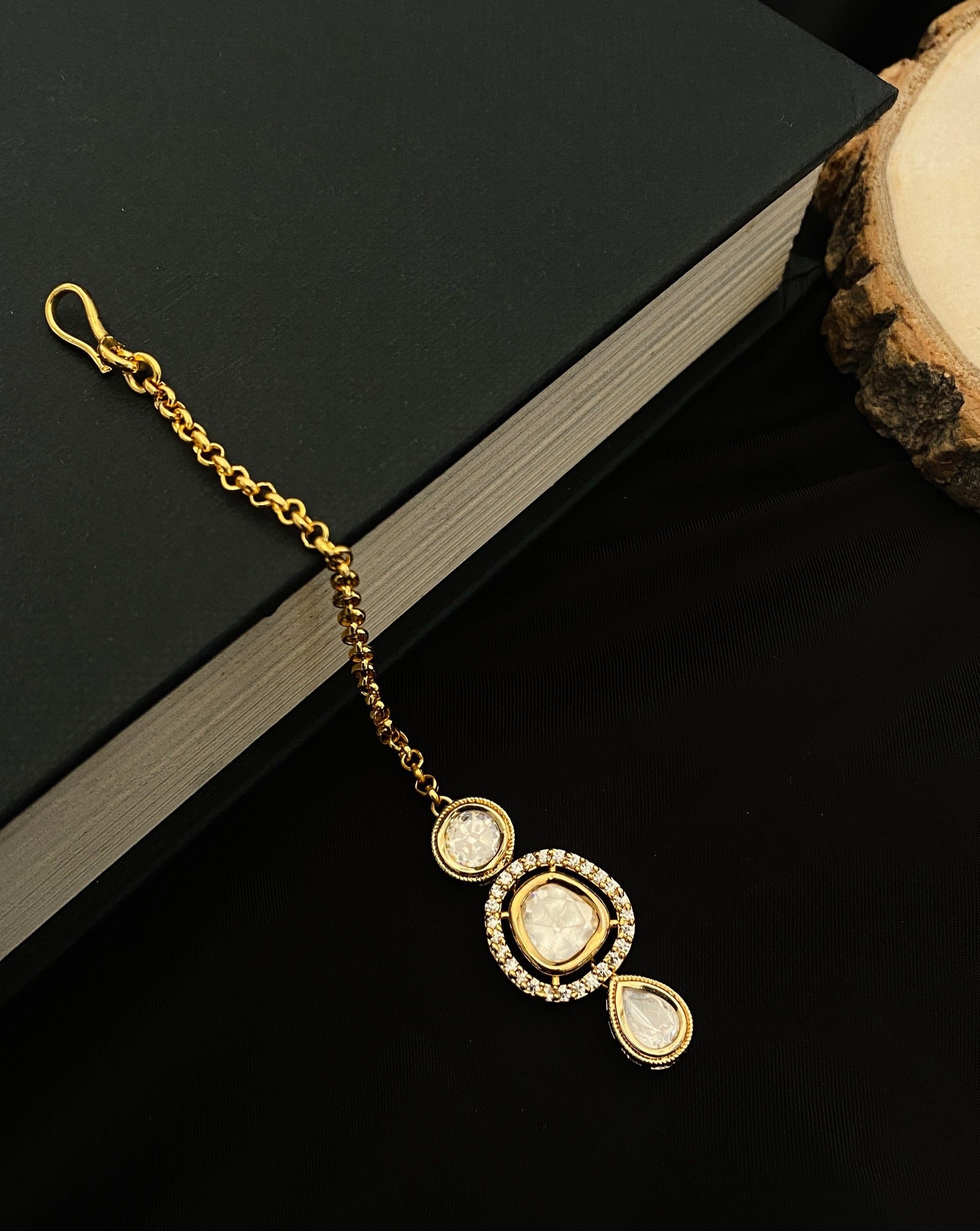 Gold Plated Royal Polki Kundan Maangtikka - Abdesignsjewellery